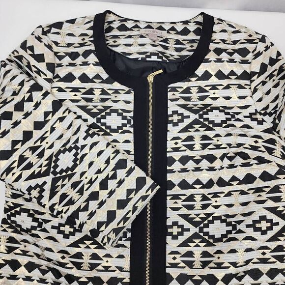 Roz & Ali Size L Woman 3/4 Sleeve Full Zip Jacket Blazer Geometric Aztec Print B - Picture 1 of 7